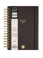 Finocam Haiku Agenda - Anual 2027 - 1 Dia por Pagina - Formato E10 - 155x212mm - Espiral Doble - Tapa Dura de Tacto Suave - Goma Elastica - Papel de 95g/m2 - Color Negro