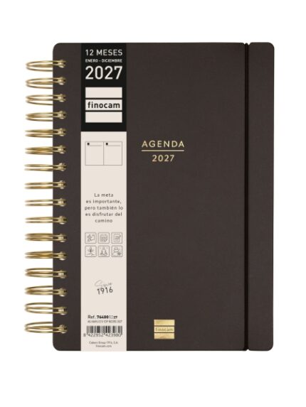 Finocam Haiku Agenda - Anual 2027 - 1 Dia por Pagina - Formato E10 - 155x212mm - Espiral Doble - Tapa Dura de Tacto Suave - Goma Elastica - Papel de 95g/m2 - Color Negro