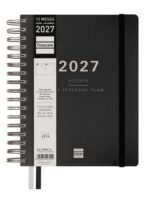 Finocam Tempus Agenda - Anual 2027 - 1 Dia por Pagina - 155x217mm - Espiral Doble - Tapa Extradura de Polipropileno - 2 Cintas Marcapaginas - Papel Crema de 80g/m2 - Color Negro