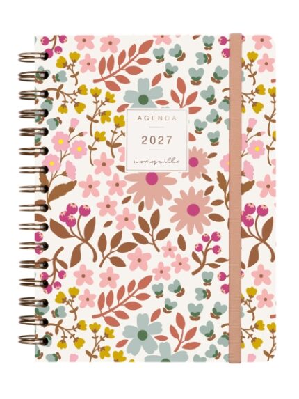 Finocam Moniquilla Agenda - Anual 2027 - Semana Vista Horizontal - Formato E10 - 155x212mm - Espiral Doble - Tapa Dura de Carton Forrado - Esquinas Microperforadas - Papel de 80g/m2 - Color Rosa