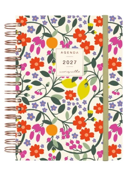 Finocam Moniquilla Agenda - Anual 2027 - 1 Dia por Pagina - Formato E10 - 155x212mm - Espiral Doble - Tapa Dura de Carton Forrado - Esquinas Microperforadas - Papel de 80g/m2 - Color Verde