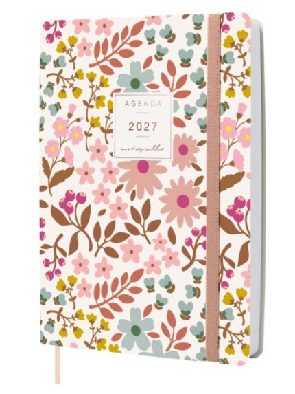 Finocam Moniquilla Agenda Profesional - Anual 2027 - 1 Dia por Pagina - Formato A5 - 148x210mm - Goma Elastica - Cinta Punto - Tapa Blanda de PU - Esquinas Microperforadas - Papel de 80g/m2 - Color Rosa