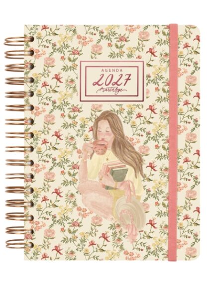 Finocam Martabge Agenda - Anual 2027 - 1 Dia por Pagina - Formato E10 - 155x212mm - Espiral Doble - Tapa Dura de Carton Forrado - Esquinas Microperforadas - Papel de 80g/m2 - Color Rosa