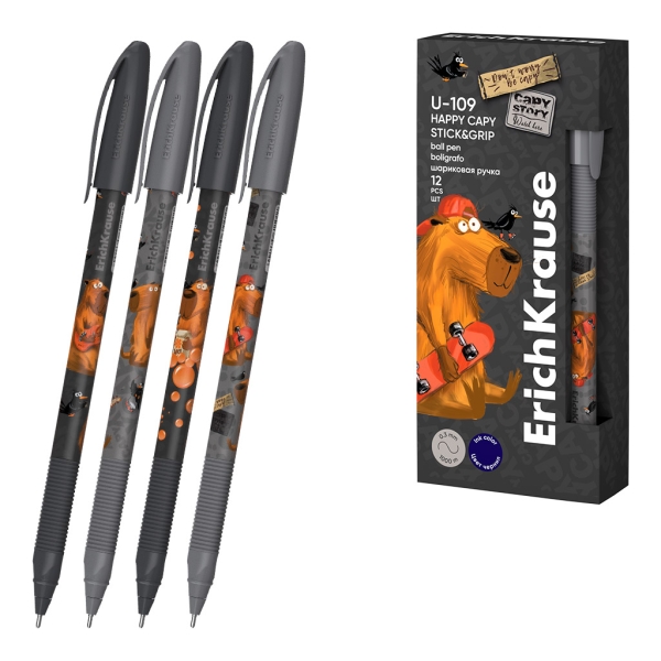 ErichKrause U-109 Stick and Grip Happy Capy Penna a sfera con cappuccio - Modelli assortiti - Spessore tratto 0