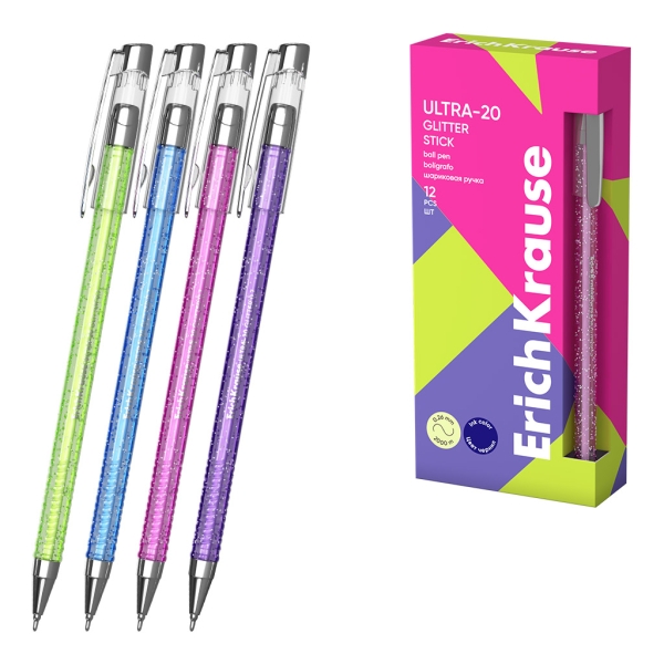 ErichKrause ULTRA-20 Stick Glitter Penna a sfera con cappuccio - Modelli assortiti - Spessore tratto 0