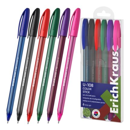 ErichKrause U-108 Stick Color Pack da 6 penne a sfera con cappuccio - Punta da 1