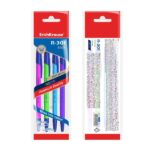 ErichKrause R-301 Stick Neon, confezione da 4 penne a sfera con cappuccio - Modelli assortiti - Spessore tratto 0,35 mm - Inchiostro ad asciugatura rapida - Colore blu - immagine 5