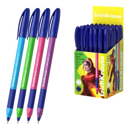 ErichKrause U-109 Stick and Grip Neon Penna a sfera con cappuccio - Modelli assortiti - Tratto da 0