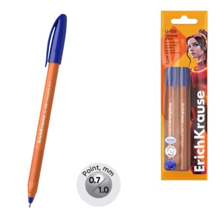 ErichKrause U-108 Stick Orange Confezione da 3 penne a sfera con cappuccio - Punta da 0