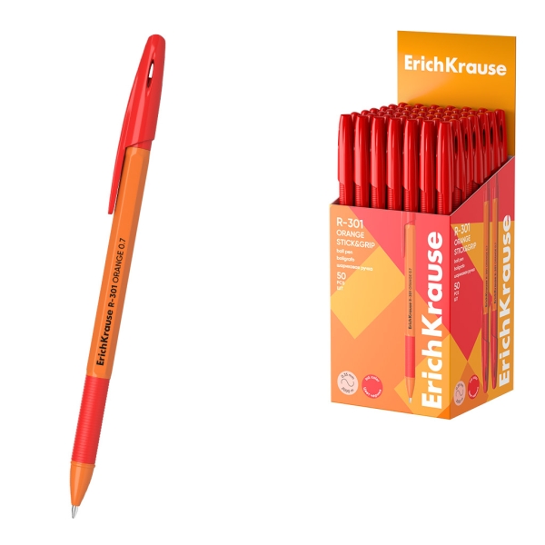 ErichKrause R-301 Stick and Grip Orange Penna a sfera con cappuccio - Punta da 0