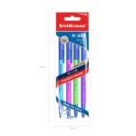ErichKrause R-301 Stick and Grip Neon, confezione da 4 penne a sfera con cappuccio - Modelli assortiti - Tratto da 0,5 mm - Impugnatura in gomma - Inchiostro ad asciugatura rapida - Cappuccio ventilato - Colore blu - immagine 4