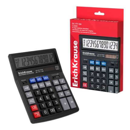 ErichKrause DC-777-12N Classic Calcolatrice da tavolo - Display LCD a 12 cifre - Spegnimento automatico - Alimentazione solare - Colore: nero