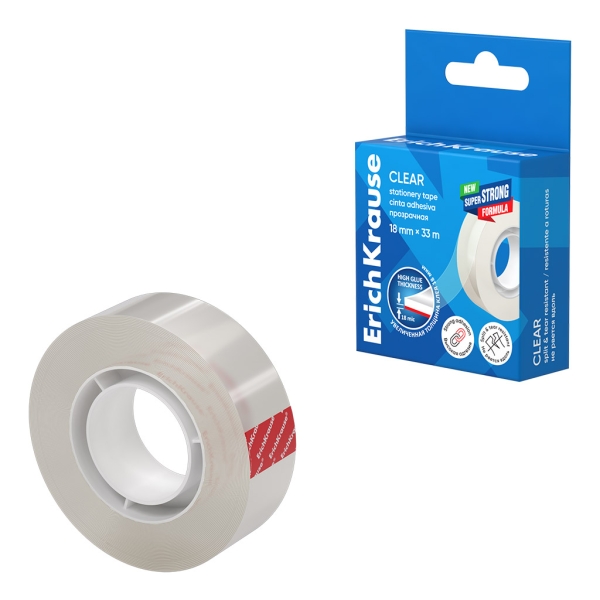 Nastro adesivo ErichKrause Clear - Alta adesività - Larghezza 18 mm - 33 metri - Resistente alla luce - Colore trasparente