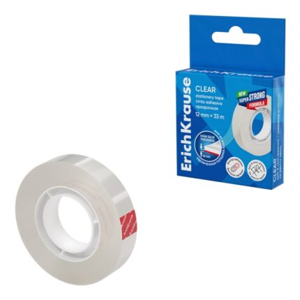 Nastro adesivo ErichKrause Clear - Alta adesività - Larghezza 12 mm - 33 metri - Resistente alla luce - Colore trasparente