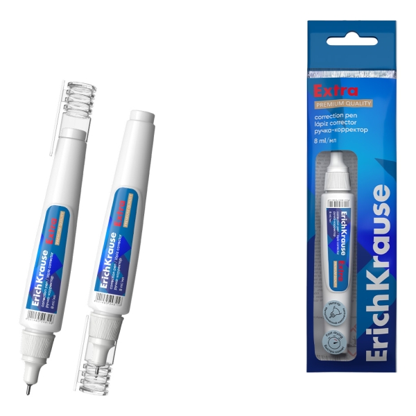 ErichKrause Extra Penna correttiva - Capacità 8 ml - Punta in metallo - Confezionata in blister - Asciugatura rapida - Colore bianco