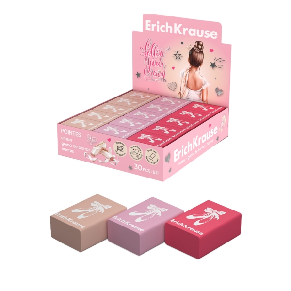 ErichKrause Espositore con 30 gomme da cancellare - PVC ecologico - Non lascia residui - Non strappa la carta - Colori assortiti