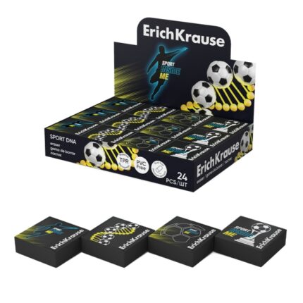 ErichKrause Sport DNA Espositore con 24 gomme da cancellare - Gomma termoplastica - Non lascia residui - Non strappa la carta - Senza PVC - Colori assortiti