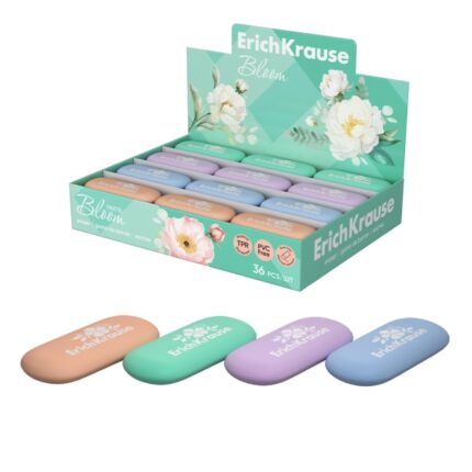 ErichKrause Pastel Bloom Espositore con 36 gomme da cancellare - Gomma termoplastica - Non lascia residui - Non strappa la carta - Senza PVC - Colori assortiti