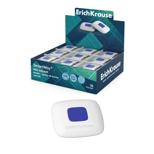 ErichKrause SmartWay Mini Square Espositore con 36 gomme da cancellare - Gomma termoplastica - Ipoallergenica - Senza PVC - Colore bianco