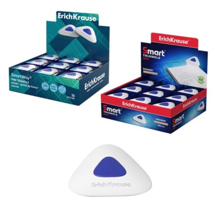ErichKrause SmartWay Mini espositore triangolare con 36 gomme da cancellare - Gomma termoplastica - Ipoallergenica - Senza PVC - Non strappa la carta - Colore bianco