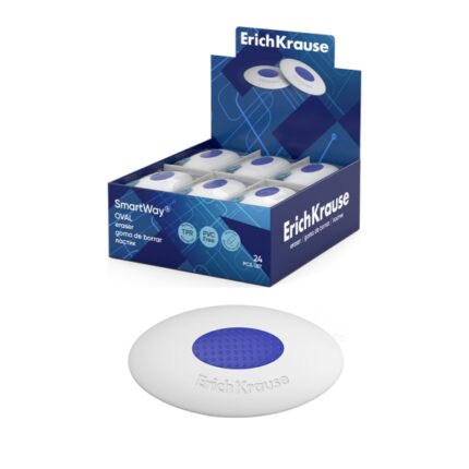ErichKrause SmartWay Oval Espositore con 24 gomme da cancellare - Gomma termoplastica - Ipoallergenica - Senza PVC - Non strappa la carta - Colore bianco