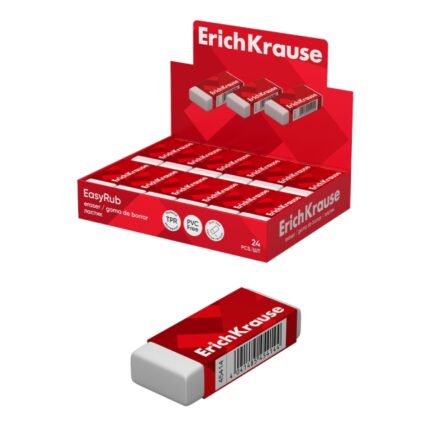 ErichKrause EasyRub Espositore con 24 gomme da cancellare - Gomma termoplastica - Ipoallergenica - Senza PVC - Colore bianco