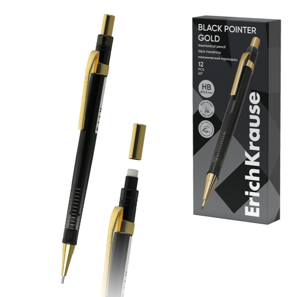 ErichKrause Black Pointer Gold Portaminas - Mina HB da 0