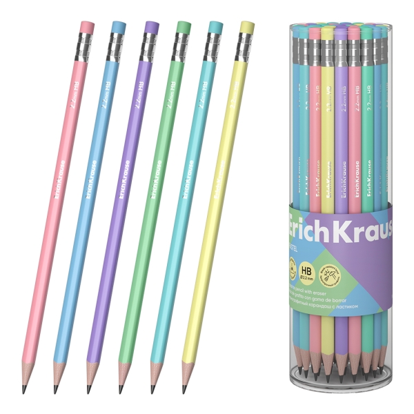 ErichKrause Matita da disegno con gomma - Mina HB - Corpo triangolare - Impugnatura ergonomica - Colori assortiti
