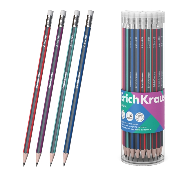 ErichKrause Sonata Matita al grafite con gomma - Miniera HB - Corpo triangolare - Facile da temperare - Impugnatura ergonomica - Colori assortiti