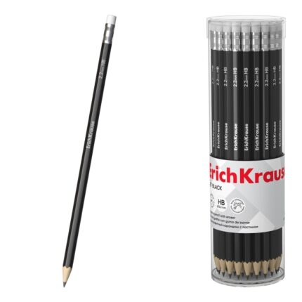 ErichKrause Jet Black 101 Matita di grafite con gomma - Miniera HB - Corpo esagonale - Colore nero