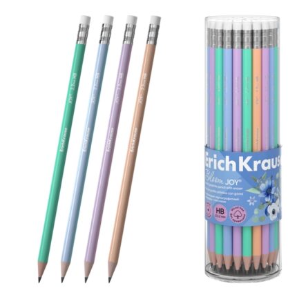 ErichKrause JOY Pastel Bloom Matita di grafite con gomma - Miniera HB - Corpo rotondo - Plastica - Impugnatura ergonomica - Colori assortiti