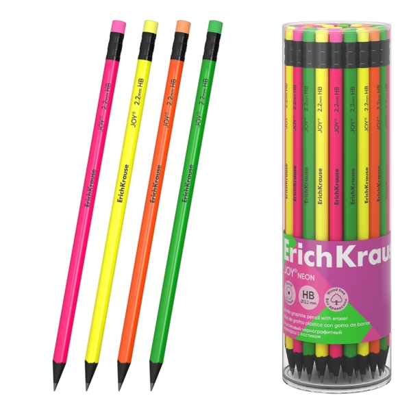 ErichKrause JOY Neon Matita di grafite con gomma - Miniera HB - Corpo rotondo - Plastica - Impugnatura ergonomica - Colori assortiti ErichKrause JOY Neon Matita di grafite con gomma - Miniera HB - Corpo rotondo - Plastica - Impugnatura ergonomica - Colori assortiti