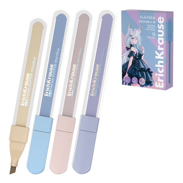 ErichKrause Visioline V-18 Manga Confezione da 12 evidenziatori fluorescenti - Punta smussata - Spessore del tratto da 0