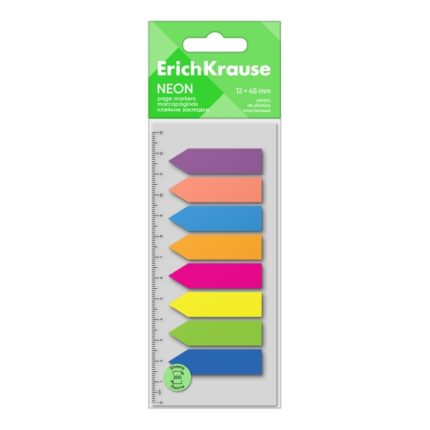 ErichKrause Neon Arrows Confezione da 8 blocchi da 25 segnalibri - Riposizionabili - Plastica - 12x45 mm - Colori assortiti