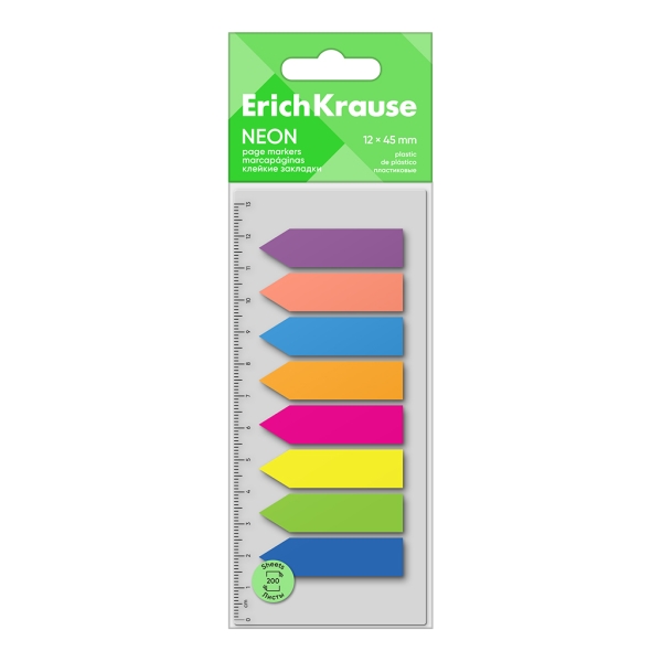 ErichKrause Neon Arrows Confezione da 8 blocchi da 25 segnalibri - Riposizionabili - Plastica - 12x45 mm - Colori assortiti