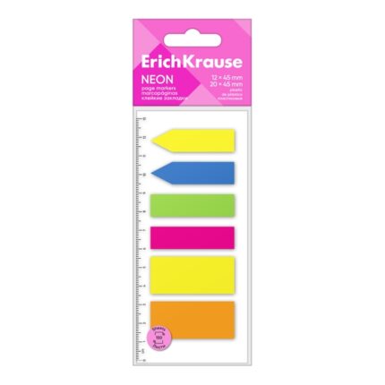 ErichKrause Neon - Confezione da 6 blocchi da 25 segnalibri - Riposizionabili - Plastica - 12x45 mm - Colori assortiti