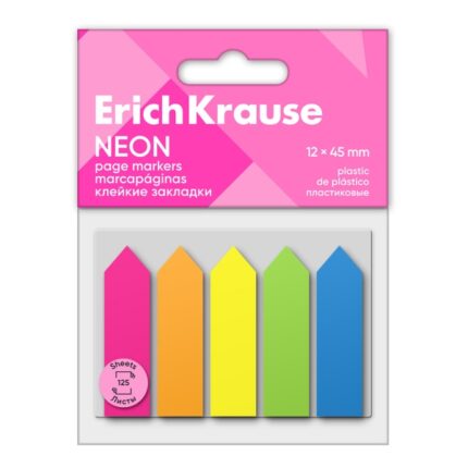 ErichKrause Neon Arrows - Confezione da 5 blocchi da 25 segnalibri - Riposizionabili - Plastica - 12x45 mm - Colori assortiti