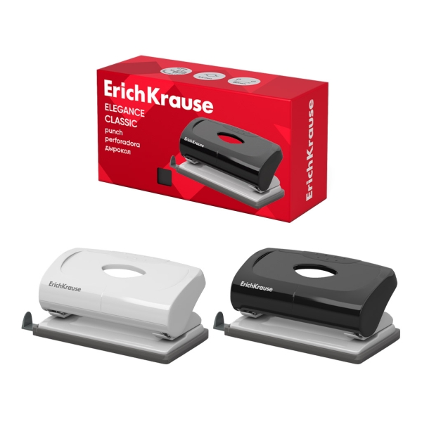 ErichKrause Elegance Classic Perforatrice per carta - Perforazione fino a 10 fogli - Barra di guida con indicatori di formato - Vassoio - Base in plastica antiscivolo - Colori assortiti