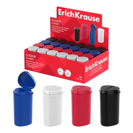 ErichKrause ClickUp Classic Espositore con 24 temperamatite con contenitore - Plastica - Lama in acciaio al carbonio nichelata - Foro da 8 mm - Colori assortiti