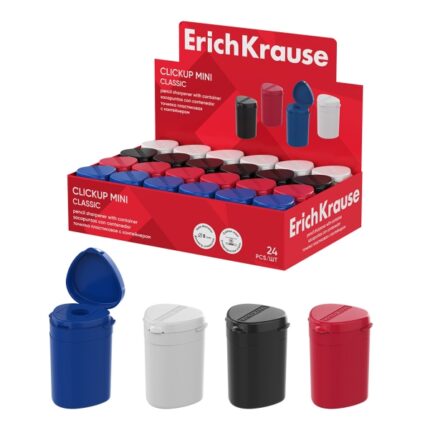 ErichKrause ClickUp Mini Classic Espositore con 24 temperamatite con contenitore - Plastica - Lama in acciaio al carbonio nichelata - Foro da 8 mm - Colori assortiti