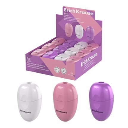 ErichKrause Eva Candy Espositore con 24 temperamatite con contenitore - Plastica - Lama in acciaio al carbonio nichelata - Foro da 8 mm - Colori assortiti