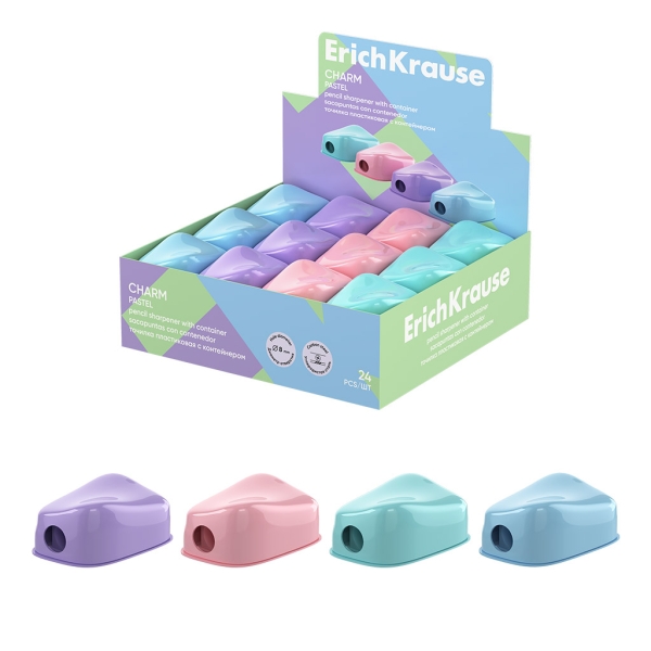 ErichKrause Charm Pastel Espositore con 24 temperamatite con contenitore - Plastica - Lama in acciaio al carbonio nichelata - Foro da 8 mm - Colori assortiti ErichKrause Charm Pastel Espositore con 24 temperamatite con contenitore - Plastica - Lama in acciaio al carbonio nichelata - Foro da 8 mm - Colori assortiti