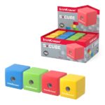 ErichKrause S-Cube Neon Espositore con 24 temperamatite con contenitore - Plastica - Lama in acciaio al carbonio nichelata - Foro da 8 mm - Colori assortiti