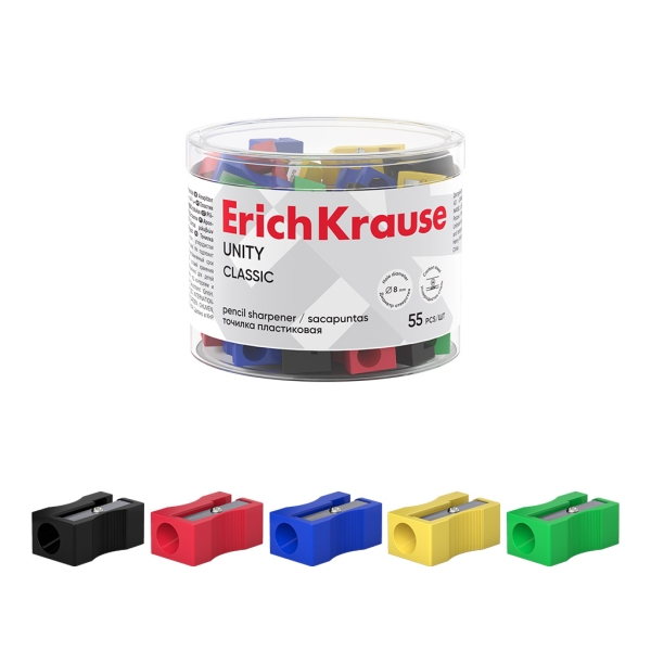 ErichKrause Unity Temperamatite in plastica - Lama in acciaio al carbonio nichelata - Foro da 8 mm - Colori assortiti