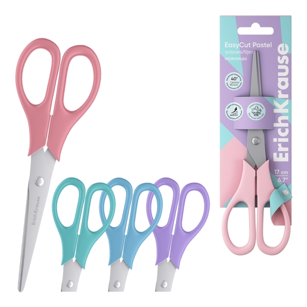 ErichKrause EasyCut Forbici da pastello da 17 cm - Impugnature in plastica resistente agli urti - Ergonomiche - Colori assortiti