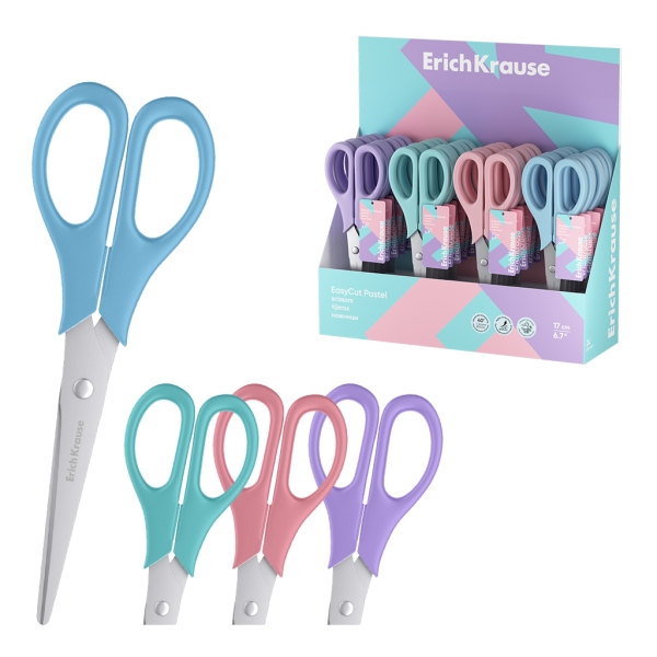 ErichKrause EasyCut Pastel Espositore con 24 forbici da 17 cm - Manici in plastica resistente agli urti - Ergonomiche - Colori assortiti ErichKrause EasyCut Pastel Espositore con 24 forbici da 17 cm - Manici in plastica resistente agli urti - Ergonomiche - Colori assortiti