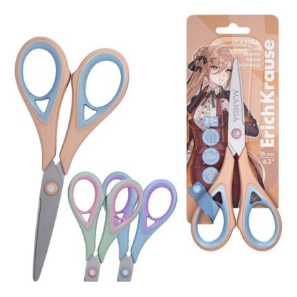ErichKrause Endeavor Forbici da 16 cm - Impugnature in plastica e gomma antiscivolo - Lame ricurve - Ergonomiche - Acciaio inossidabile - Colori assortiti