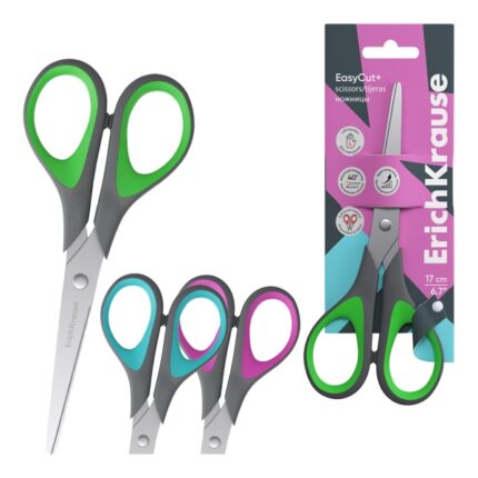 ErichKrause EasyCut + Forbici da 17 cm per mancini - Manici in plastica e gomma antiscivolo - Ergonomiche - Acciaio inossidabile - Colori assortiti