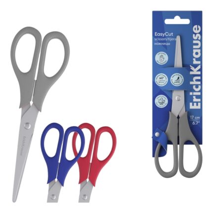 ErichKrause EasyCut Forbici da 17 cm per mancini - Impugnature in plastica resistente agli urti - Ergonomiche - Colori assortiti