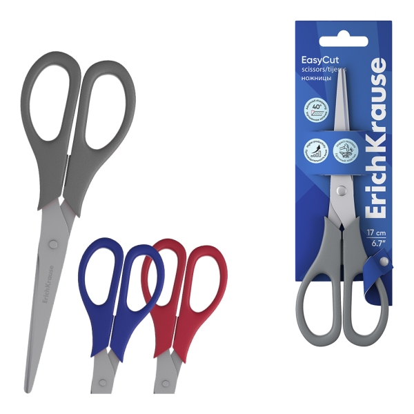 ErichKrause EasyCut Forbici da 17 cm - Manici in plastica resistente agli urti - Ergonomiche - Colori assortiti